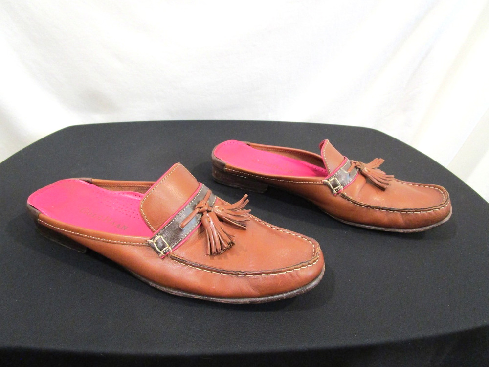 Cole Haan VTG Y2K Brown Leather Tassel Slide Loafer Mules Shoes Women 9B